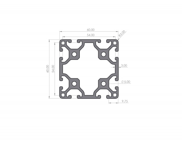 strut profile 60x60 mm with groove width 6 mm Black
